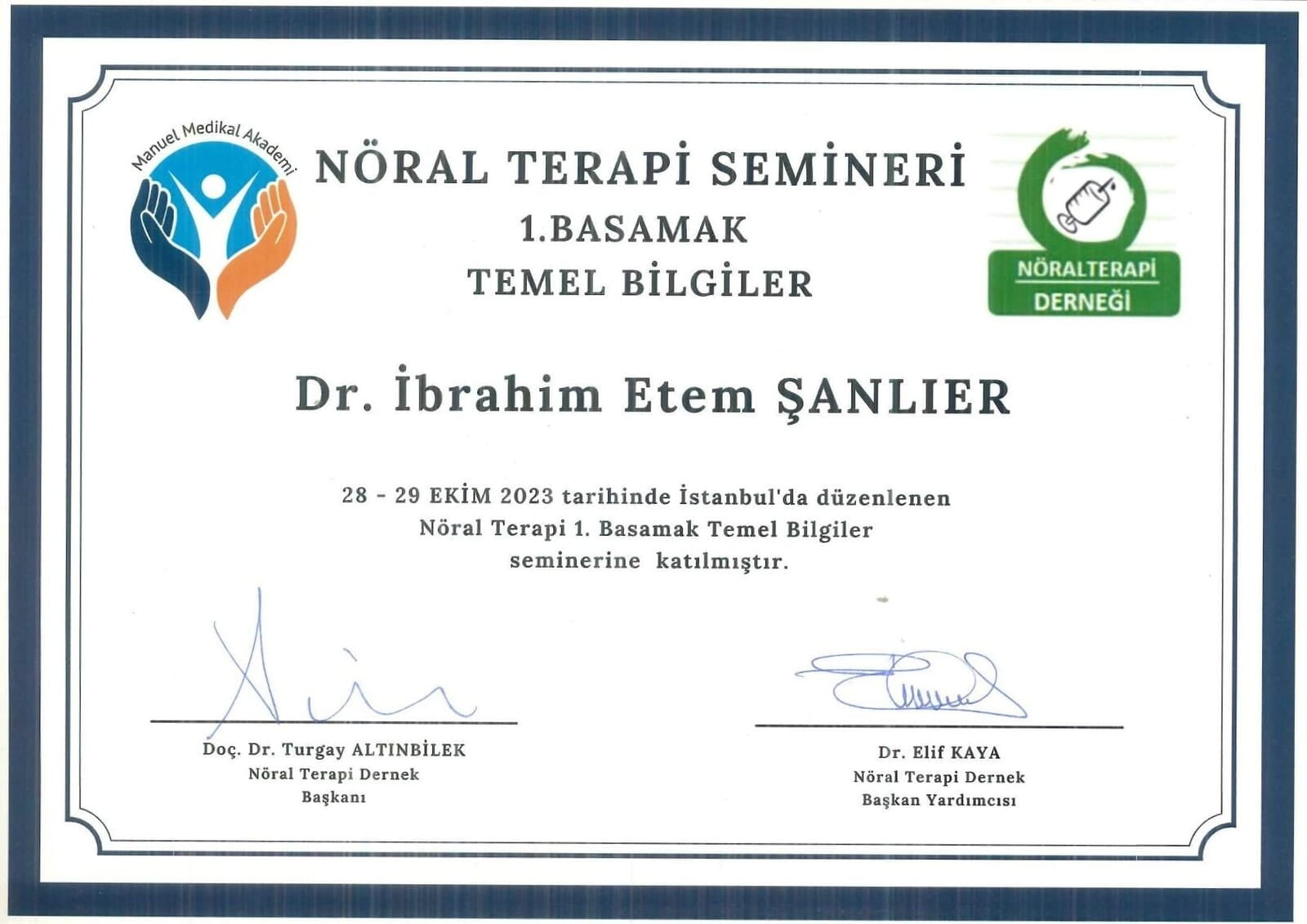 Nöralterapi Derneği I. Basamak Temel Bilgiler Semineri